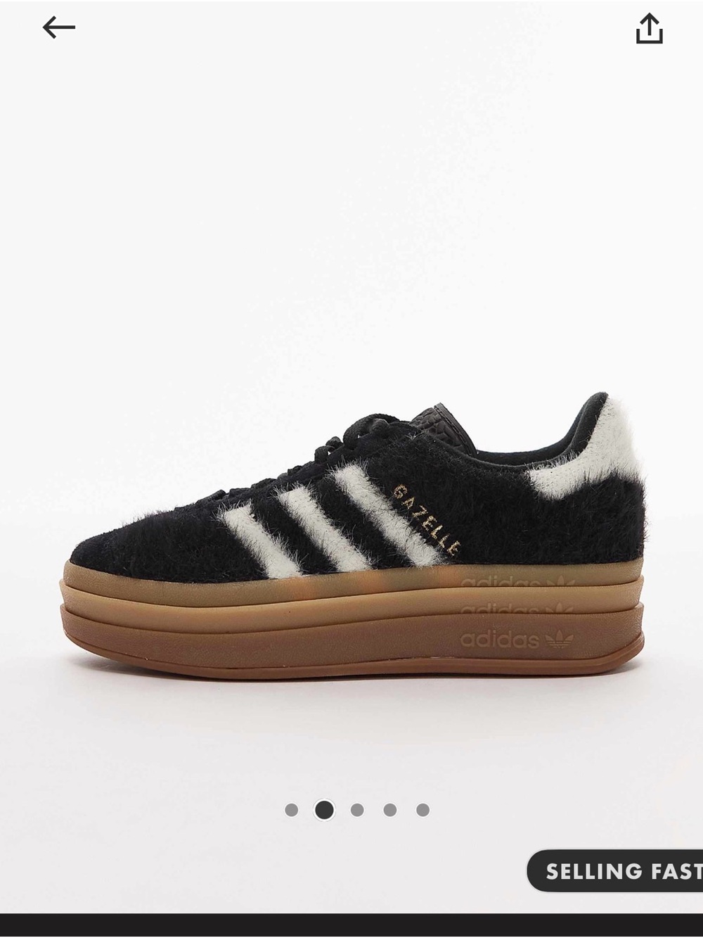 adidas Gazelle Platform Sneaker - Black, White, Gum Sole